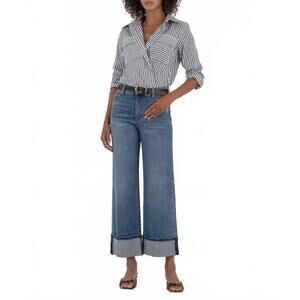 NEW KUT FROM THE KLOTH meg high rise fab ab wide leg jeans in incontrovertible